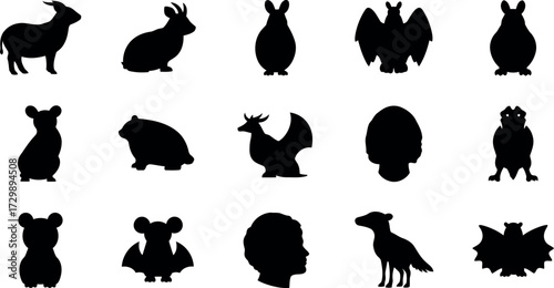 Vector art of collection of animal and human silhouettes