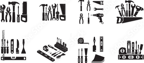 Black tool icons on white background tools hammer