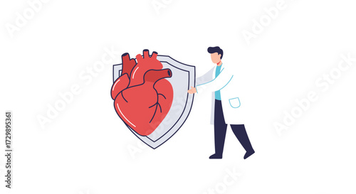A doctor protects a heart with a shield