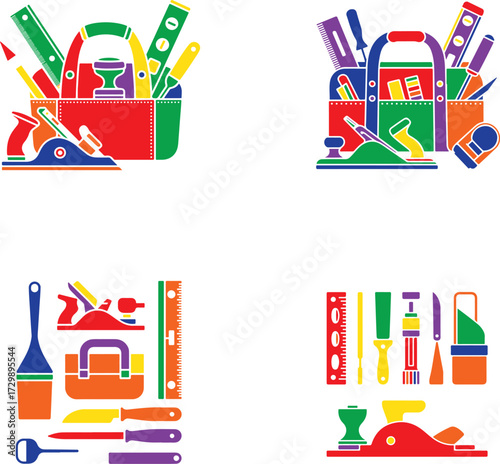 Colorful tools and toolboxes ruler level