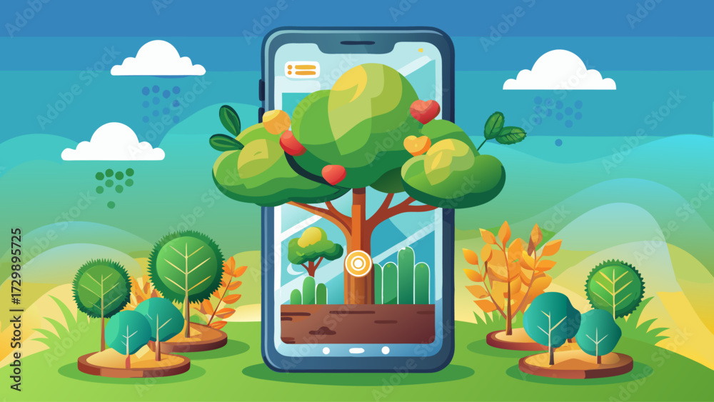 Fototapeta premium a-smartphone-screen-showing-tree-plantation-apps-