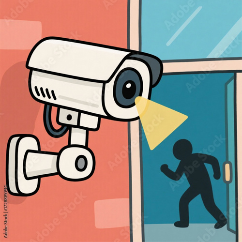 Cartoon surveillance system detecting intruder