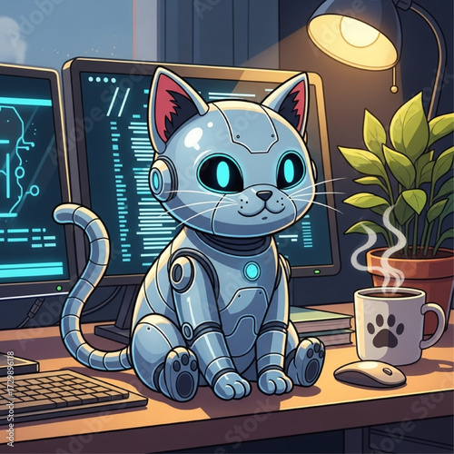 cartoon_robot_cat_desk