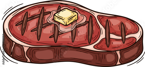 Grilled meat icon. Fried pork fillet steak vector illustration.