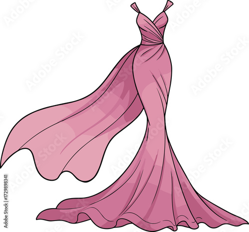 Elegant Pink Off-Shoulder Evening Gown with Sweetheart Neckline, Draped Bodice, Flowing Cape, and Mermaid Skirt for Fashion Design