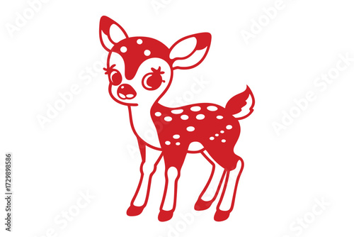 Charming fawn stands elegantly, showcasing a cute design with white spots in red color
