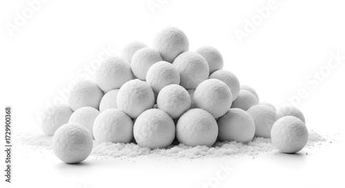 Stack of snowballs isolated on white background a fun winter activity and game for kids and adults, perfect for a snowball fight or building a snowman