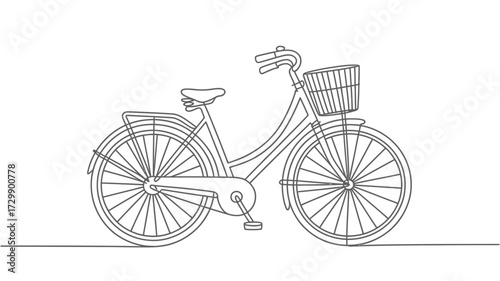 A simple elegant line drawing of a vintage bicycle with a front basket showcasing classic design and a timeless appeal perfect for retro or lifestyle themes