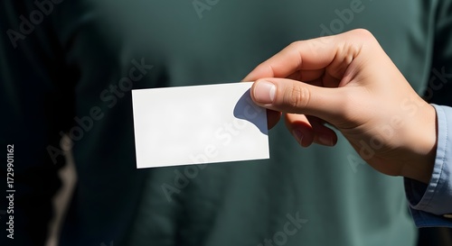 Hand Holding Blank Business Card or Credit Card Mockup Outdoors