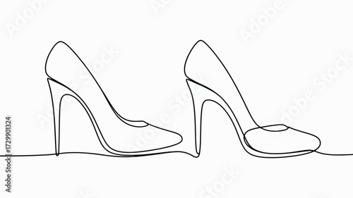 Elegant single line drawing of two high heel shoes representing fashion style and footwear with a minimalist aesthetic on a clean white background