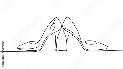 Elegant continuous line art drawing of a pair of classic high heel shoes symbolizing fashion style and feminine footwear perfect for design projects