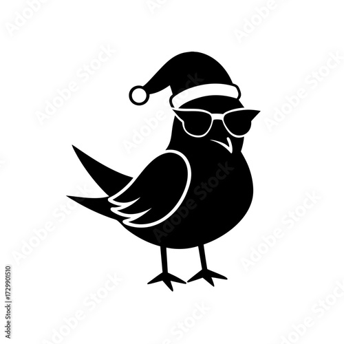 vector silhouette of a cartoon canary wearing Christmas hat and sunglass