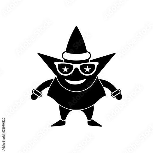 vector silhouette of a cartoon bahama woodstar wearing Christmas hat and sunglass