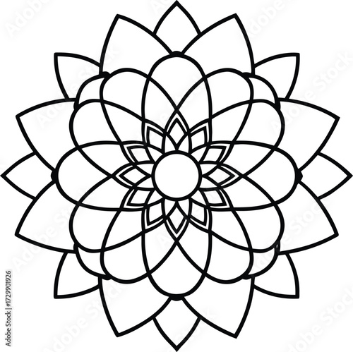 mandala flower with circles line art on transparent background