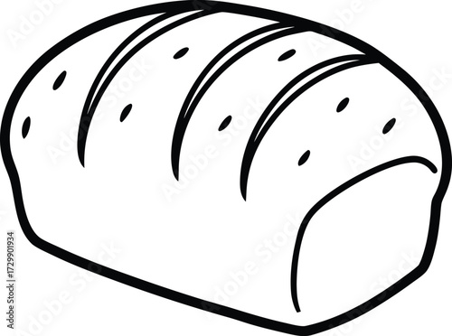 loaf of bread with crispy crust line art on transparent background