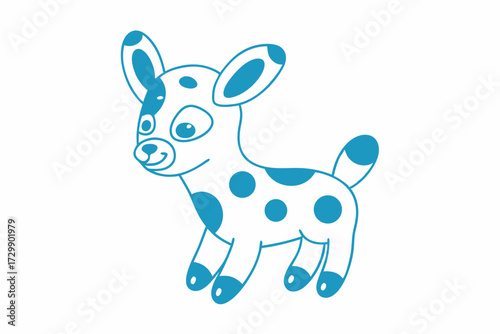 Cheerful turquoise spotted fawn looks forward with a gentle smile and a happy expression