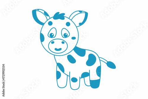 Cute calf outline stands isolated, sporting distinctive spots and simple, friendly cartoon features