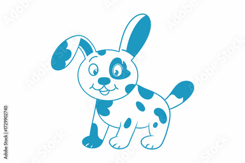 Cute cartoon animal resembling a dog and rabbit is colored blue