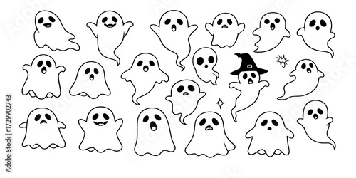 Halloween ghost vector illustration set cute spooky ghosts clip art halloween design elements for decoration
