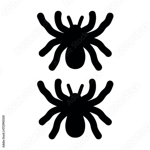 Two silhouetted spiders facing upward against a white background