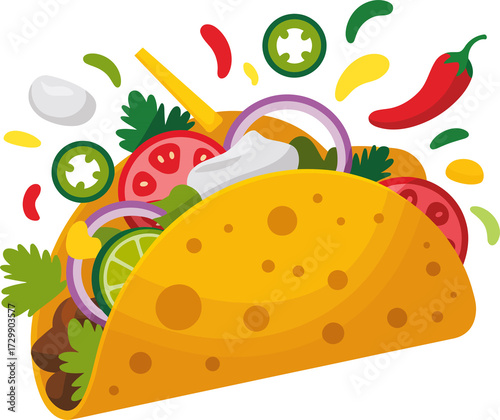 Flat Mexican Taco Vector Art.