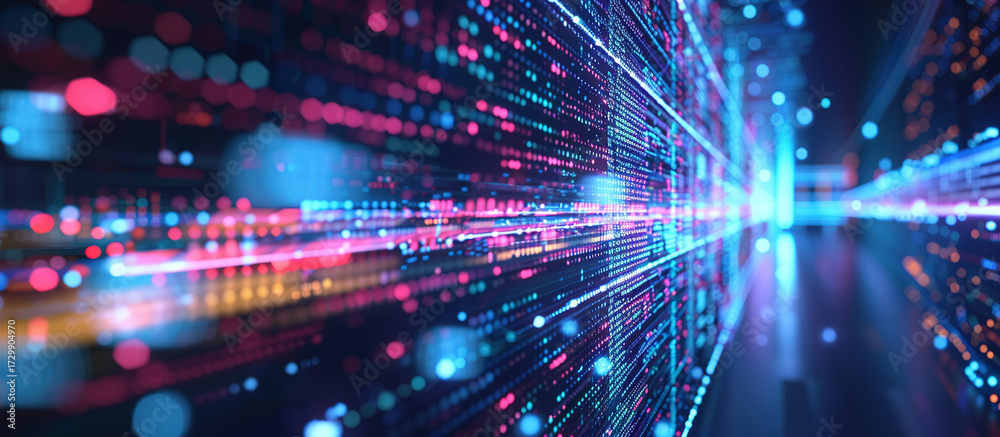 Naklejka premium Digital Data Stream: Immerse yourself in the mesmerizing digital realm with this striking representation of data streams, symbolizing innovation and technology.