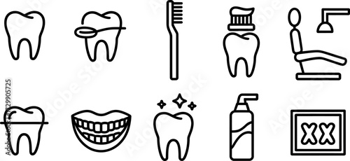 Dental Care and Oral Hygiene Black and White Icons for Healthcare Awareness and Prevention