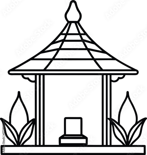 minimal meditation hut line art on transparent background