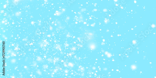 abstract soft blurred glowing winter morning blue background with dancing snow background, molecule model, Concept of science, chemistry, medicine and microscopic technology.
