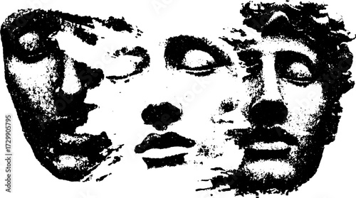 Monochrome faces in vector illustration. Artistic design featuring black and white elements in a contemporary set.