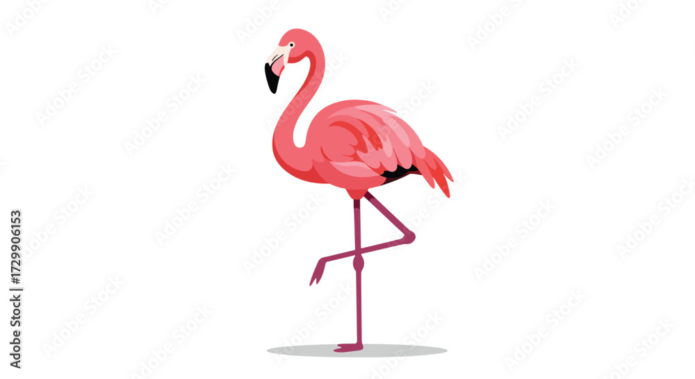 Fototapeta premium Elegant Pink Flamingo Standing on One Leg a Tropical Bird Illustration.