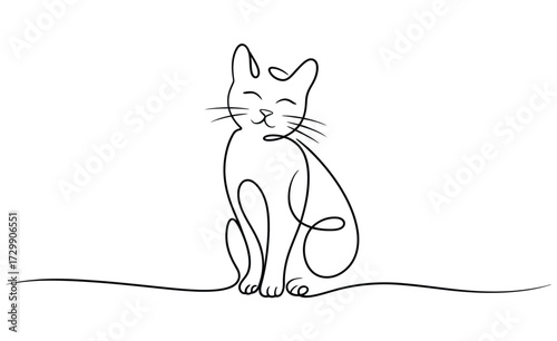 Elegant single line drawing of a cute cat sitting with closed eyes and a serene expression minimalist art clean design perfect for pet lovers and graphic design