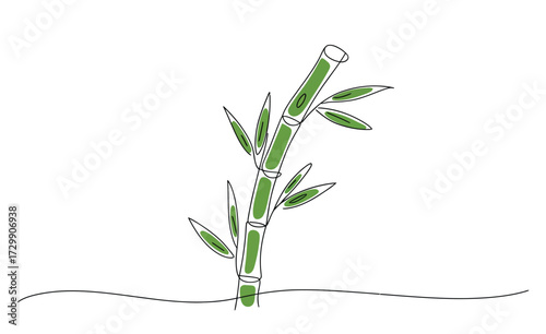 A single stalk of green oats with developing grains and leaves depicted in a simple clean illustration style against a white background with a thin line representing the ground