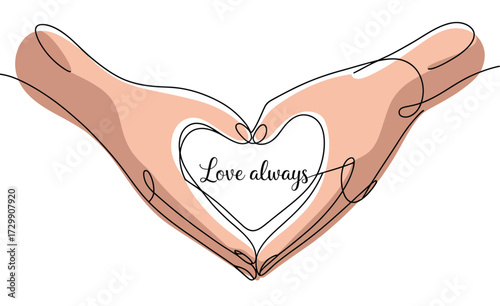 Two cupped hands forming a heart shape with the words love always written inside symbolizing affection care and eternal devotion perfect for romantic themes and expressions of deep connection