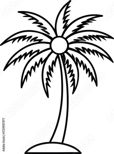 Palm with sun symbol line art on transparent background