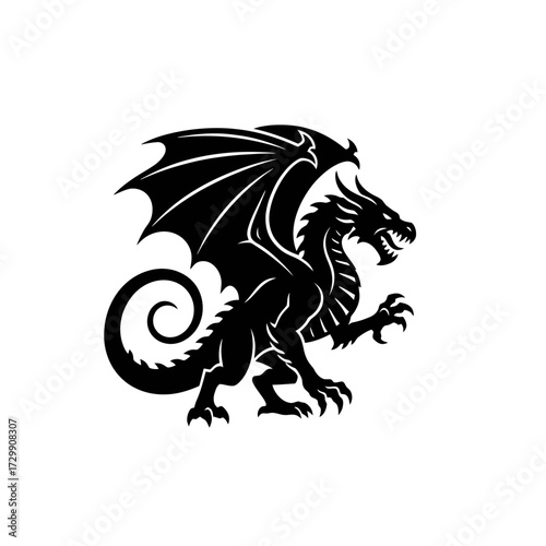 Black and white dragon and horse animal tattoo vector illustration design silhouette