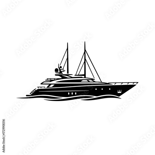A simple yacht silhouette vector glides across the sea, representing sailing travel and summer vacation