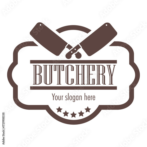 Logo for Butchery, Meat shop,  Halal Butcher or other food ingredient market. vintage frame and meat knife. flat and simple design and editable for your brand.