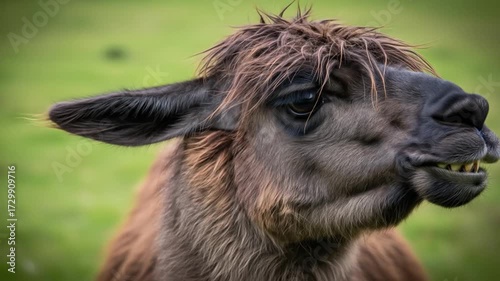Captivating Glimpse: A llama's expressions of beauty in motion, with funny teeth