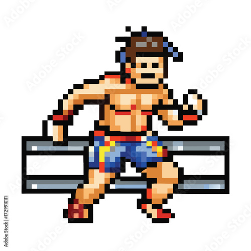  Pixel Art Kickboxer Character Sprite, 16-bit Martial Arts Fighter for RPG