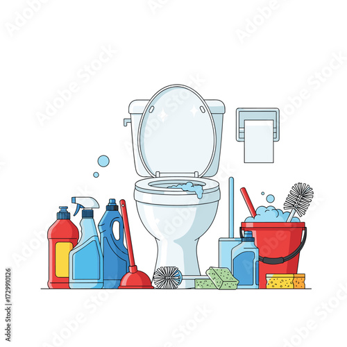 Essential cleaning supplies for a sparkling and hygienic bathroom.