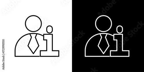 Vector icon illustration of business person wearing tie with information symbol in outline style black and white version suitable for web button business and communication design
