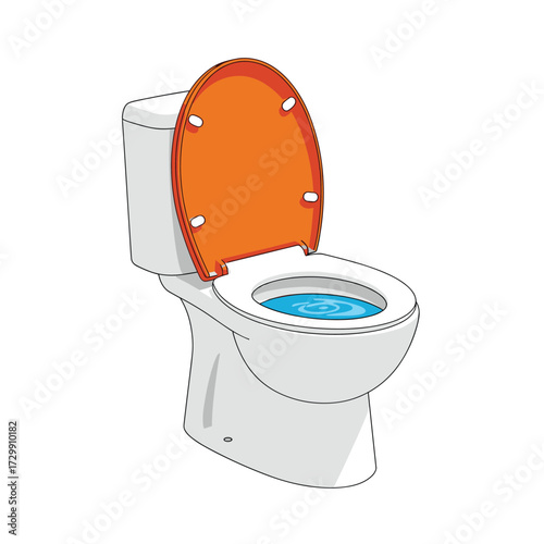 Modern white toilet with a vibrant orange seat and lid perfect for any bathroom renovation project.