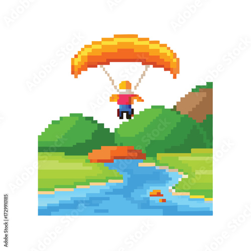 Pixel Art Paraglider Sprite, 16-bit Overworld Sky Character for RPG