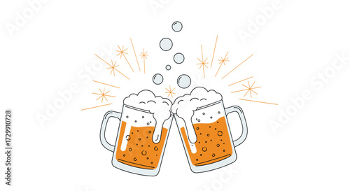 Cheers to the good times with frothy beer mugs clinking together in celebration.