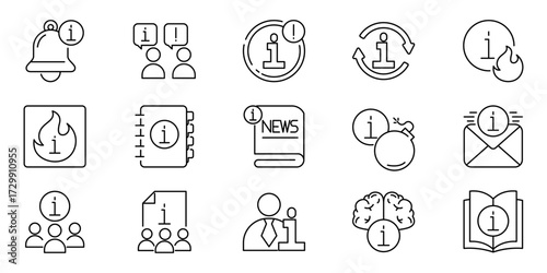 Information icons representing news, communication, and data for online and print media projects