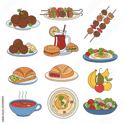 A collection of delicious and colorful Middle Eastern food dishes.