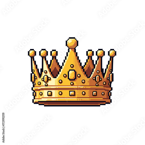 A pixelated golden crown adorned with shiny gemstones suggesting royalty and power.