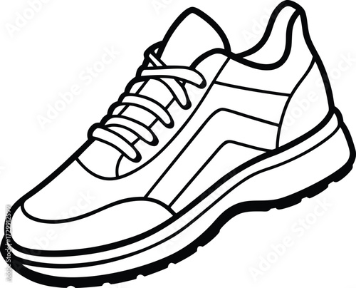 Running shoes with bold sole line art on transparent background