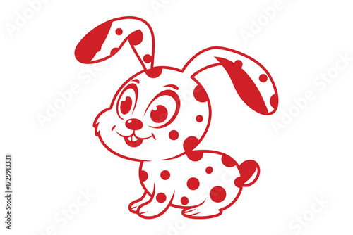Red spotted bunny smiles cheerfully, inviting fun and playfulness into any room